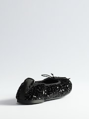 The Set Satin Round Toe Bow Ballet Flats Black Sequin - Image 6 of 7