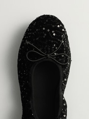 The Set Satin Round Toe Bow Ballet Flats Black Sequin - Image 7 of 7