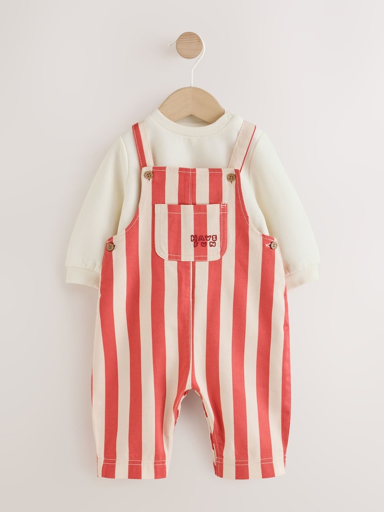 Red Baby Twill Dungarees and Bodysuit Set (0mths-2yrs) - Image 1 of 6 Red Baby Twill Dungarees and Bodysuit Set (0mths-2yrs) - Image 1 of 6