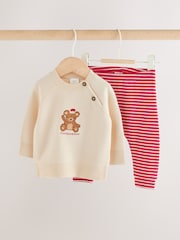 My First Christmas Embroidered Bear Knitted Jumper and Leggings Set (0mths-2yrs) - Image 1 of 10