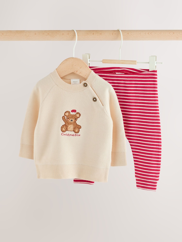 My First Christmas Embroidered Bear Knitted Jumper and Leggings Set (0mths-2yrs) - Image 1 of 10