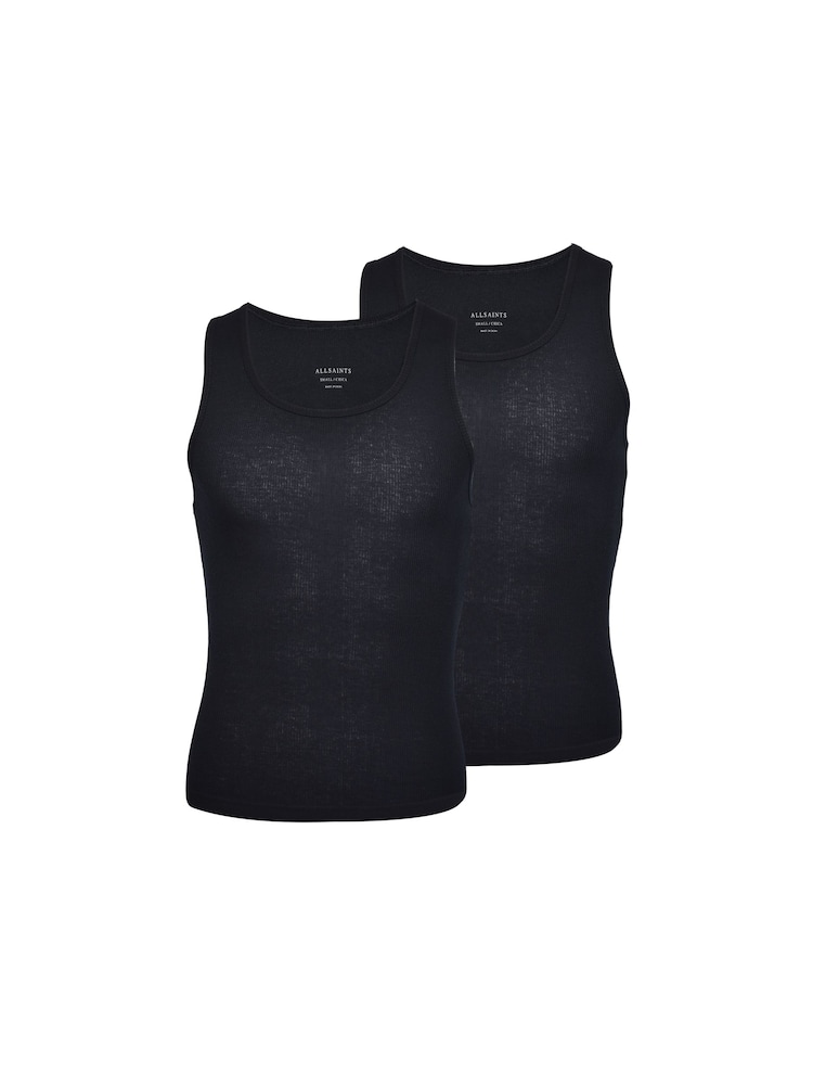 AllSaints Black Ribbed Tank Top 2 Pack - Image 1 of 10