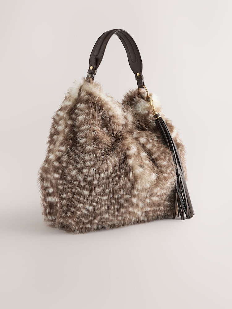 Animal Print Faux Fur Shoulder Bag - Image 1 of 5 Animal Print Faux Fur Shoulder Bag - Image 1 of 5