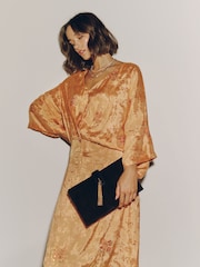 Chocolate Brown Velvet Tassel Clutch - Image 1 of 4