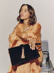 Chocolate Brown Velvet Tassel Clutch - Image 2 of 4