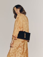 Chocolate Brown Velvet Tassel Clutch - Image 3 of 4