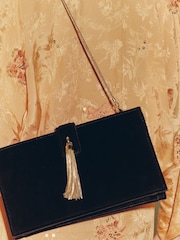 Chocolate Brown Velvet Tassel Clutch - Image 4 of 4