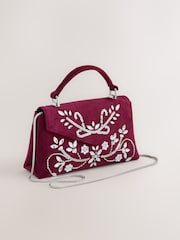 Burgundy Red Velvet Embellished Hand Held Bag - Image 1 of 5