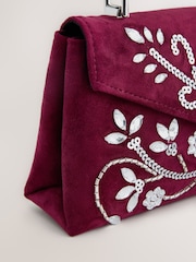 Burgundy Red Velvet Embellished Hand Held Bag - Image 3 of 5