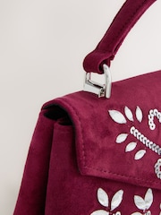 Burgundy Red Velvet Embellished Hand Held Bag - Image 4 of 5