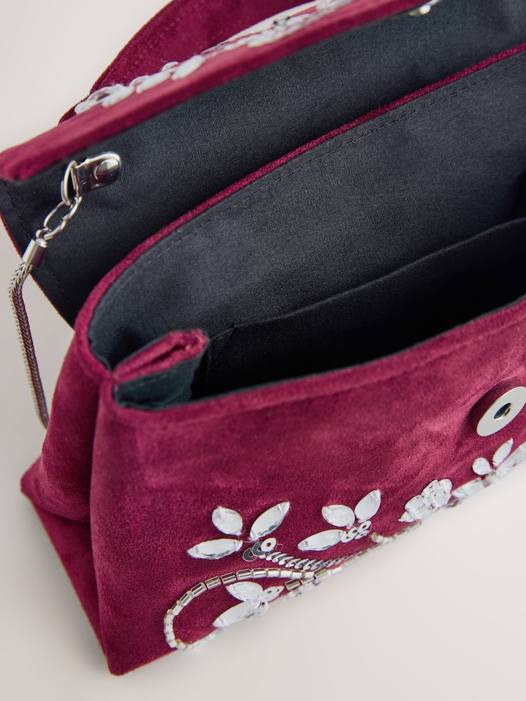 Burgundy Red Velvet Embellished Hand Held Bag - Image 5 of 5