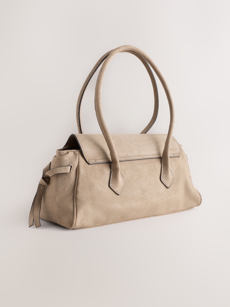 Camel Suedette Elongated Shoulder Bag - Image 2 of 5 Camel Suedette Elongated Shoulder Bag - Image 2 of 5