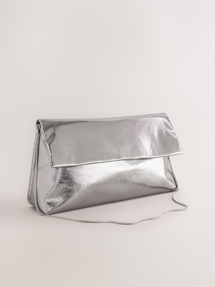 Silver Oversized Slouchy Clutch Bag - Image 1 of 5 Silver Oversized Slouchy Clutch Bag - Image 1 of 5