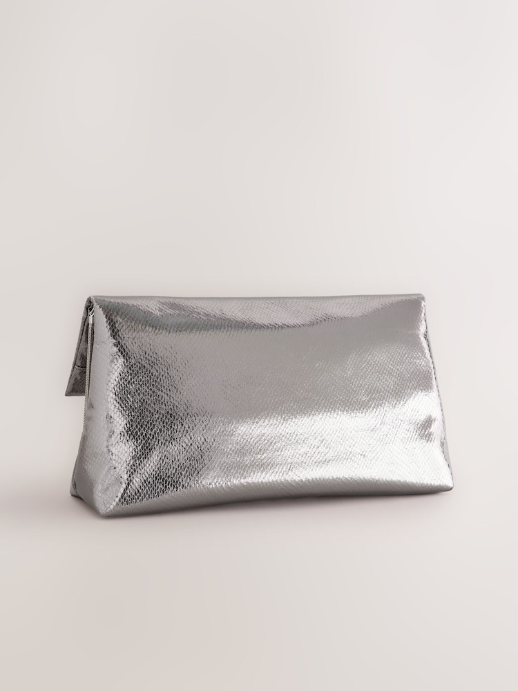 Silver Oversized Slouchy Clutch Bag - Image 2 of 5 Silver Oversized Slouchy Clutch Bag - Image 2 of 5