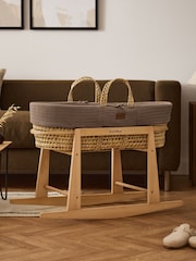 The Little Green Sheep Cocoa Wheat Knit Moses Basket & Mattress - Image 4 of 7
