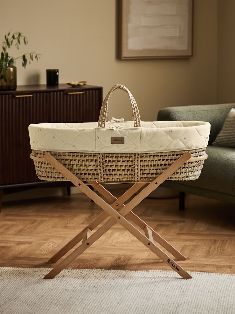 The Little Green Sheep Flowers Quilted Moses Basket & Mattress - Image 1 of 7 The Little Green Sheep Flowers Quilted Moses Basket & Mattress - Image 1 of 7
