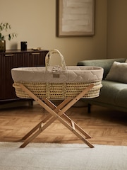 The Little Green Sheep Truffle Rice Print Quilted Moses Basket & Mattress - Image 1 of 7