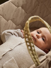 The Little Green Sheep Truffle Rice Print Quilted Moses Basket & Mattress - Image 2 of 7