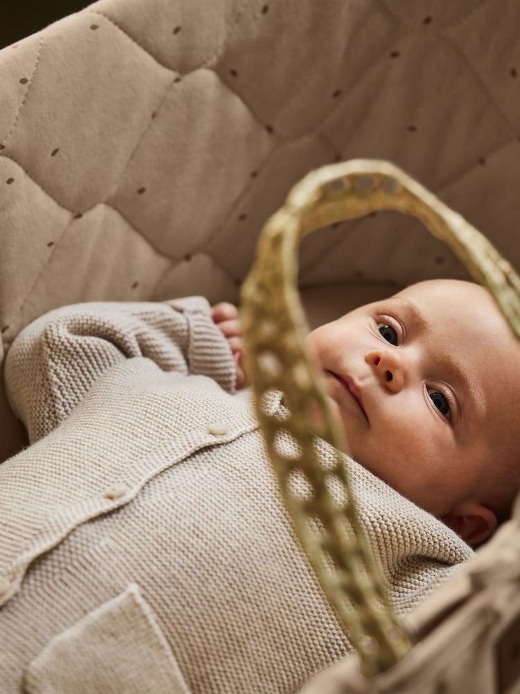 The Little Green Sheep Truffle Rice Print Quilted Moses Basket & Mattress - Image 2 of 7 The Little Green Sheep Truffle Rice Print Quilted Moses Basket & Mattress - Image 2 of 7