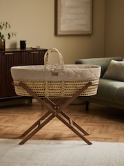 The Little Green Sheep Truffle Rice Print Quilted Moses Basket & Mattress - Image 3 of 7