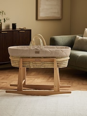 The Little Green Sheep Truffle Rice Print Quilted Moses Basket & Mattress - Image 4 of 7