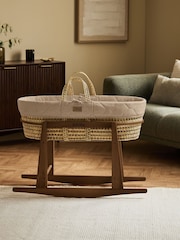 The Little Green Sheep Truffle Rice Print Quilted Moses Basket & Mattress - Image 5 of 7