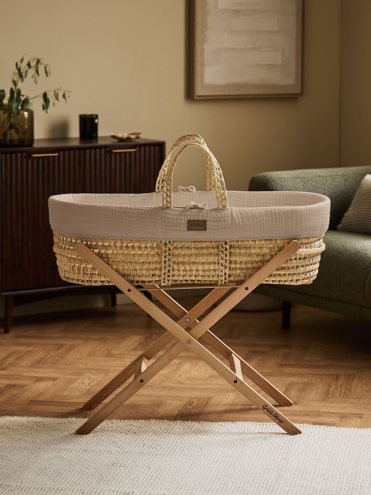 The Little Green Sheep Truffle Muslin Moses Basket & Mattress - Image 1 of 7 The Little Green Sheep Truffle Muslin Moses Basket & Mattress - Image 1 of 7