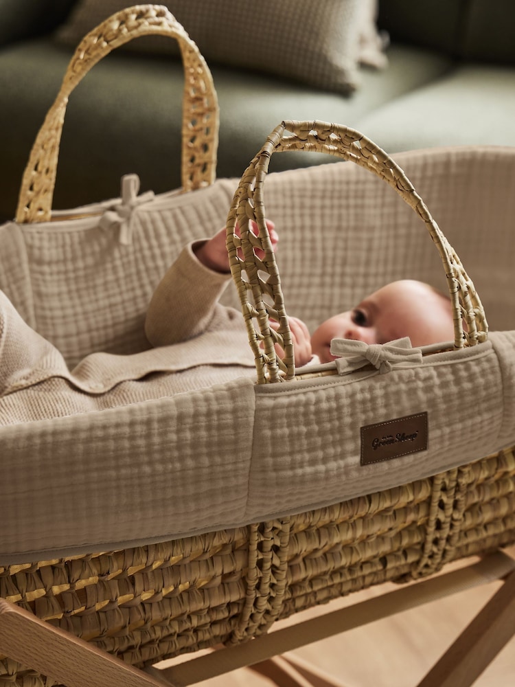 The Little Green Sheep Truffle Muslin Moses Basket & Mattress - Image 2 of 7 The Little Green Sheep Truffle Muslin Moses Basket & Mattress - Image 2 of 7