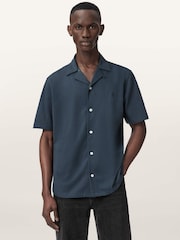 AllSaints Blue Hudson Short Sleeve Shirt - Image 1 of 6