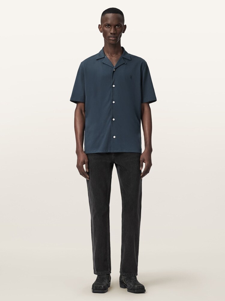 AllSaints Blue Hudson Short Sleeve Shirt - Image 2 of 6