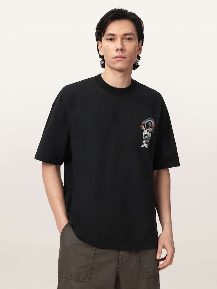 AllSaints Black Snakepit Short Sleeve Crew Neck T-Shirt - Image 1 of 7