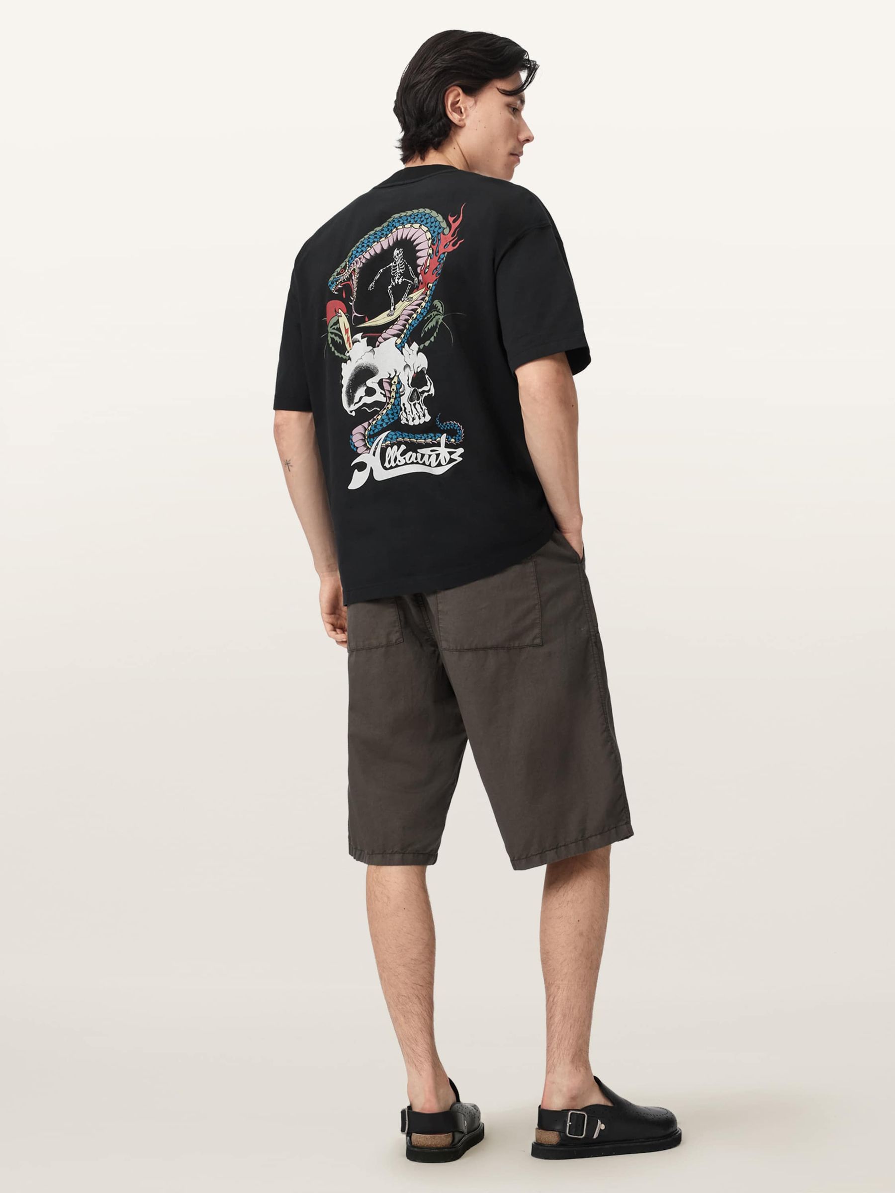 Buy AllSaints Black Snakepit Short Sleeve Crew Neck T-Shirt from