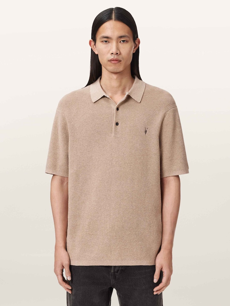 AllSaints Grey Aspen Short Sleeve Polo Shirt - Image 1 of 6