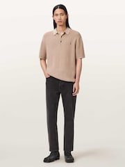 AllSaints Grey Aspen Short Sleeve Polo Shirt - Image 4 of 6