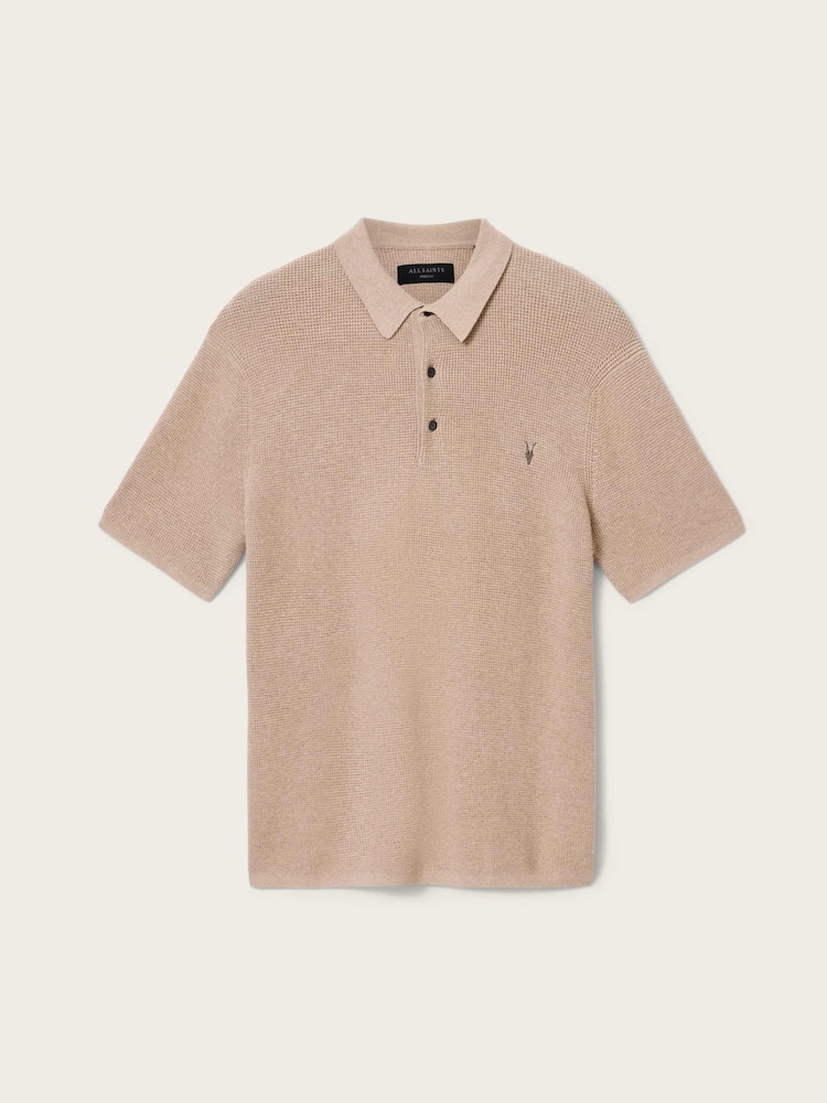 AllSaints Grey Aspen Short Sleeve Polo Shirt - Image 6 of 6