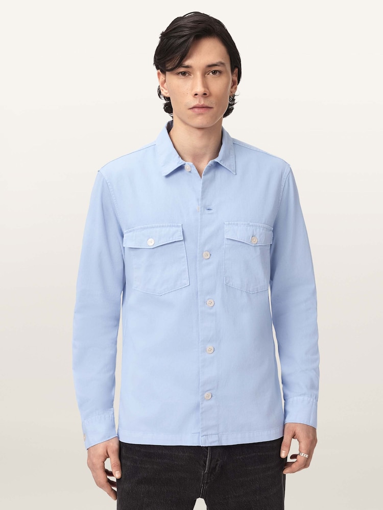 AllSaints Blue Spotter Long Sleeve Button Up Shirt - Image 1 of 6