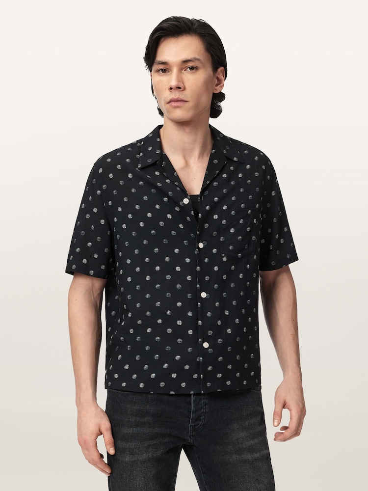 AllSaints Black Upton Short Sleeve Shirt - Image 1 of 6