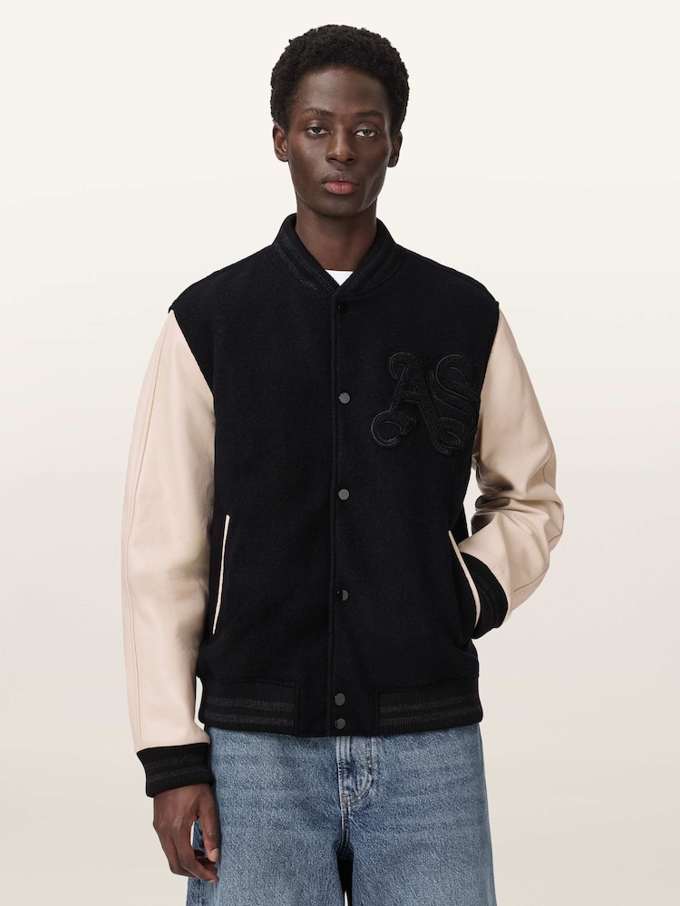 AllSaints Black Holloway Bomber Jacket - Image 2 of 7