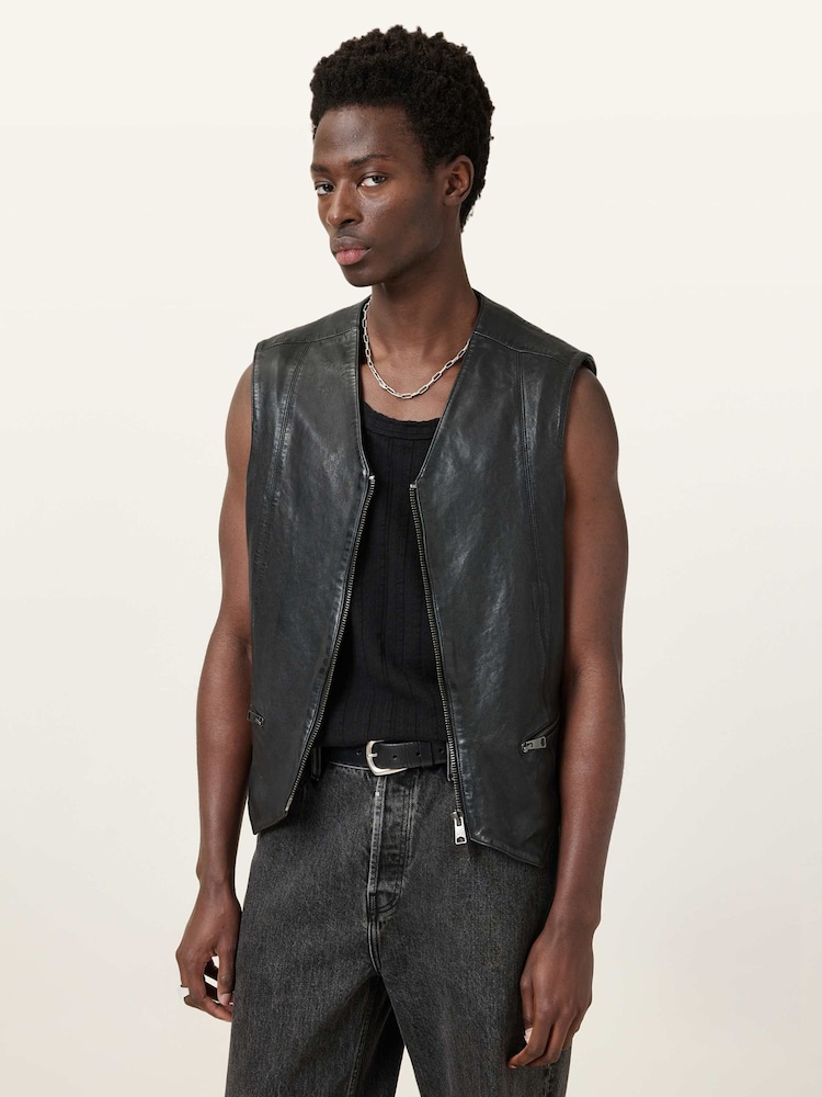 AllSaints Black Davies Waistcoat - Image 1 of 11
