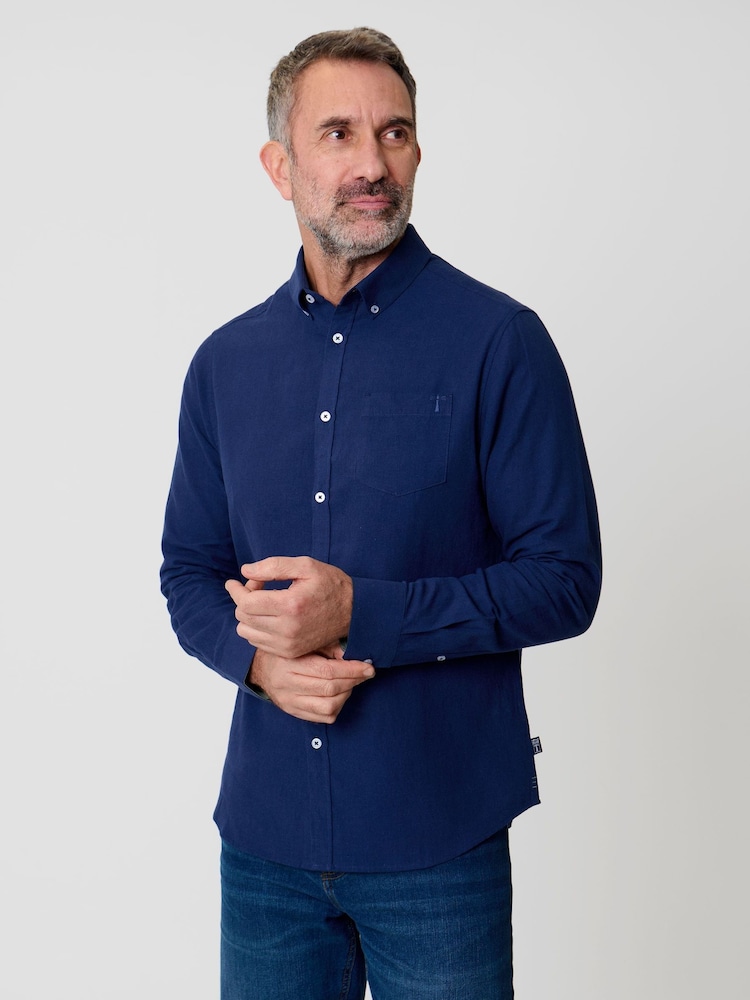 Saltwell Blue Linen Rich Long Sleeve Shirt - Image 1 of 6