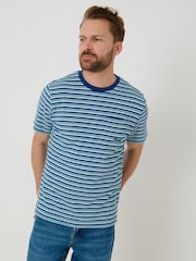 Saltwell Blue Stripe Textured Cotton Crew Neck T-Shirt - Image 1 of 5