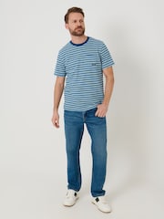 Saltwell Blue Stripe Textured Cotton Crew Neck T-Shirt - Image 3 of 5