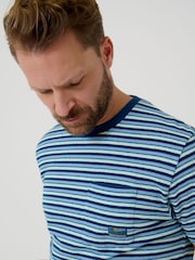 Saltwell Blue Stripe Textured Cotton Crew Neck T-Shirt - Image 4 of 5