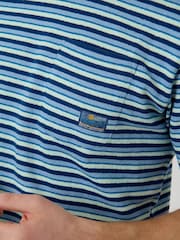 Saltwell Blue Stripe Textured Cotton Crew Neck T-Shirt - Image 5 of 5