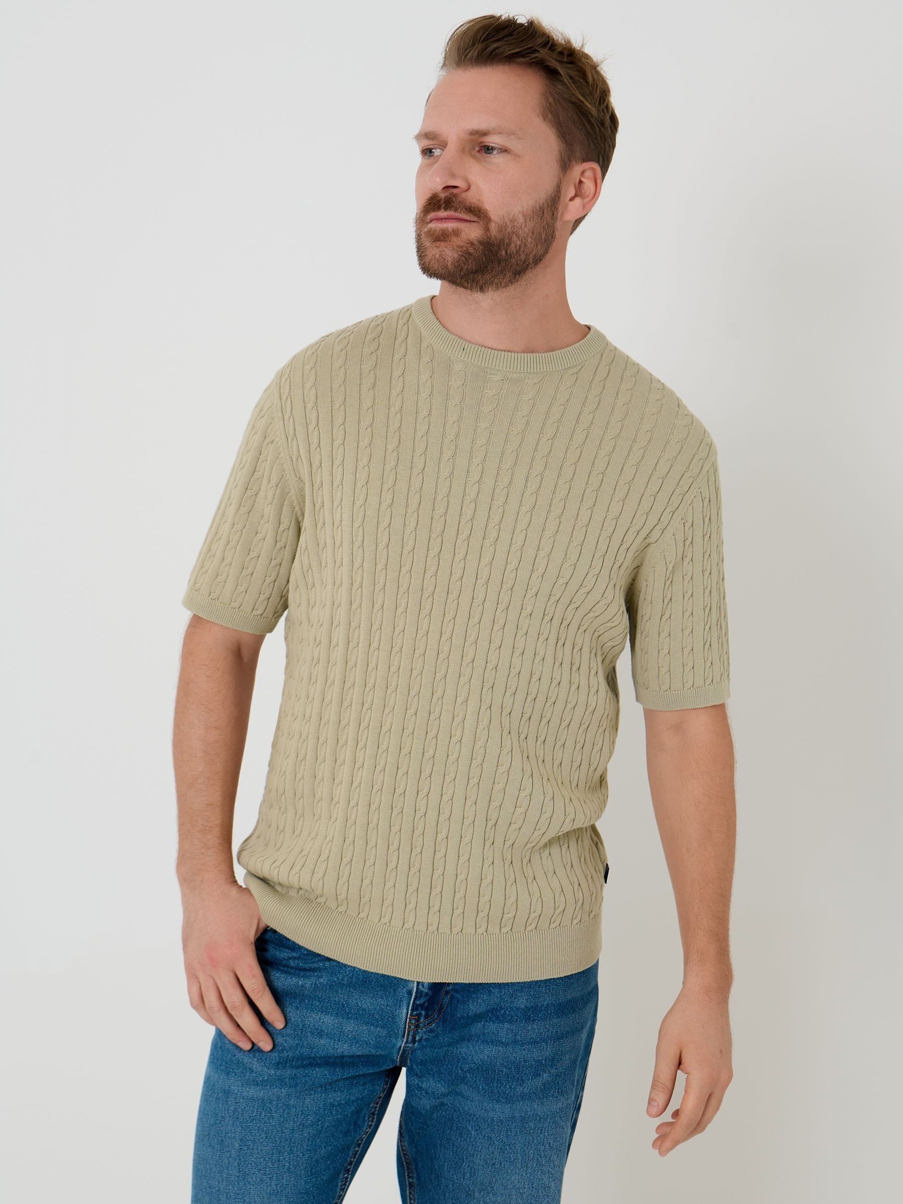 Buy Saltwell Natural Cable Knit Crew Neck T-Shirt from Next USA