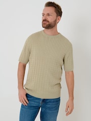 Saltwell Natural Cable Knit Crew Neck T-Shirt - Image 2 of 6