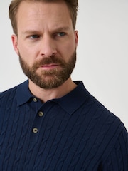 Saltwell Blue Cable Knit Short Sleeve Polo Shirt - Image 5 of 8