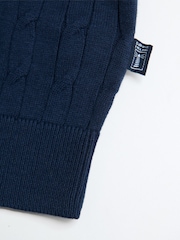 Saltwell Blue Cable Knit Short Sleeve Polo Shirt - Image 7 of 8