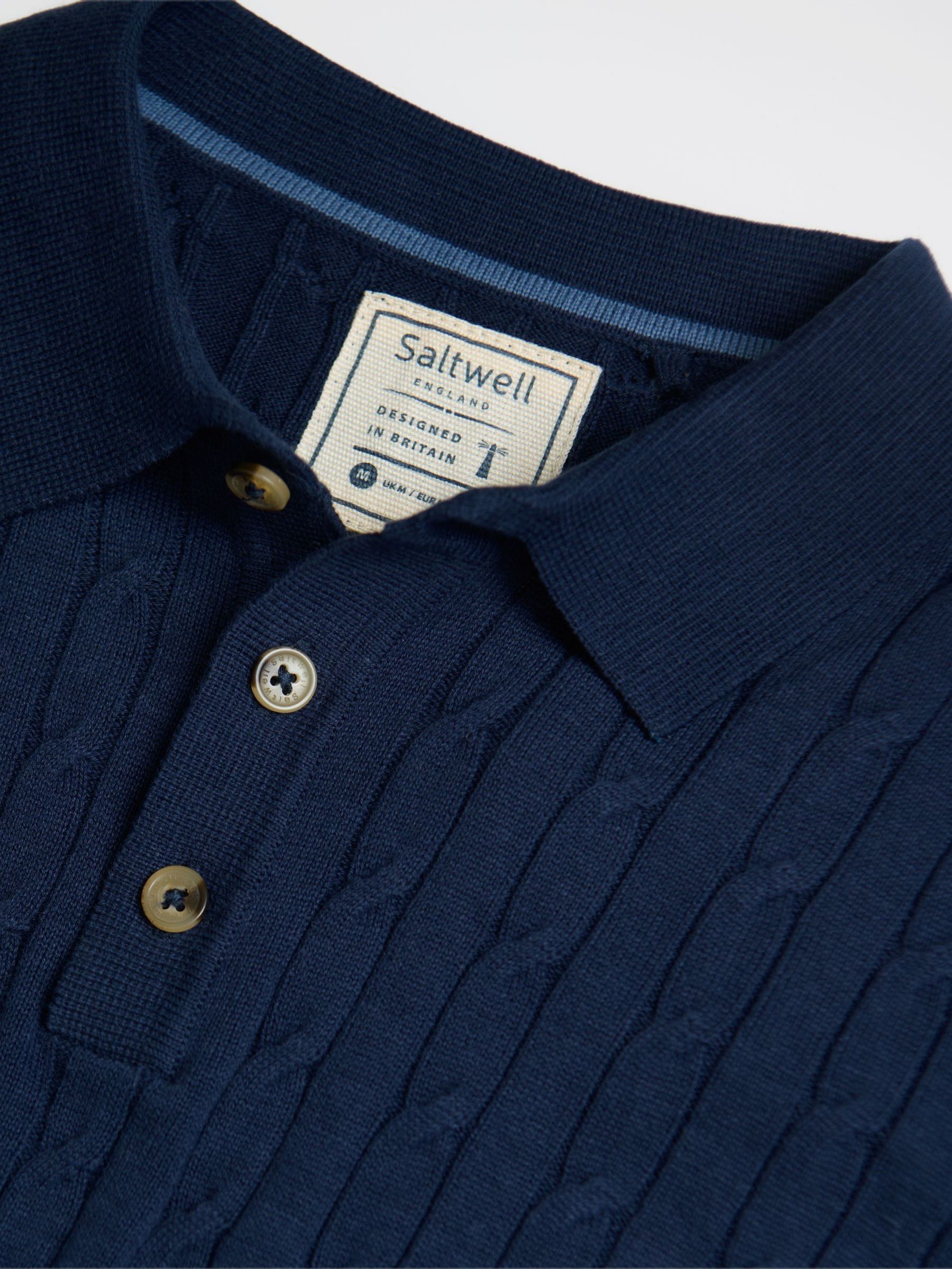 Buy Saltwell Blue Cable Knit Short Sleeve Polo Shirt from Next USA