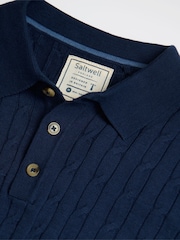 Saltwell Blue Cable Knit Short Sleeve Polo Shirt - Image 8 of 8